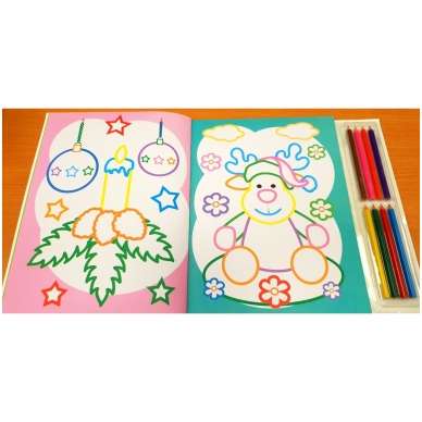 Kalėdinė spalvinimo knyga su 8 spalvotais pieštukais 3-5 metų vaikams (SU MINIMALIAIS DEFEKTAIS) 2