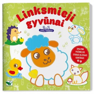 Linksmieji gyvūnai. 2-3 metų vaikams. Storais blizgiais kontūrais