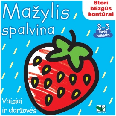 Mažylis spalvina. 2-3 metų vaikams. Stori blizgūs kontūrai. Vaisiai ir daržovės