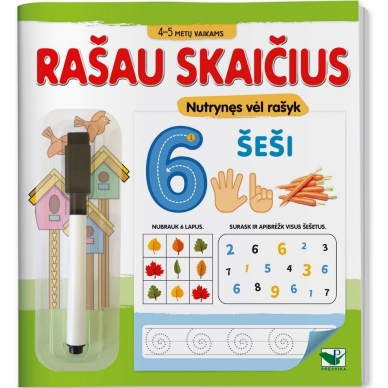 Rašau skaičius. 4-5 metų vaikams. Nutrynęs vėl rašyk. Su flomasteriu