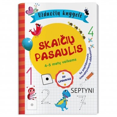 Skaičių pasaulis. Užduočių knygelė 4-5 metų vaikams su lipdukais ir su papildomomis interaktyviomis užduotimis!